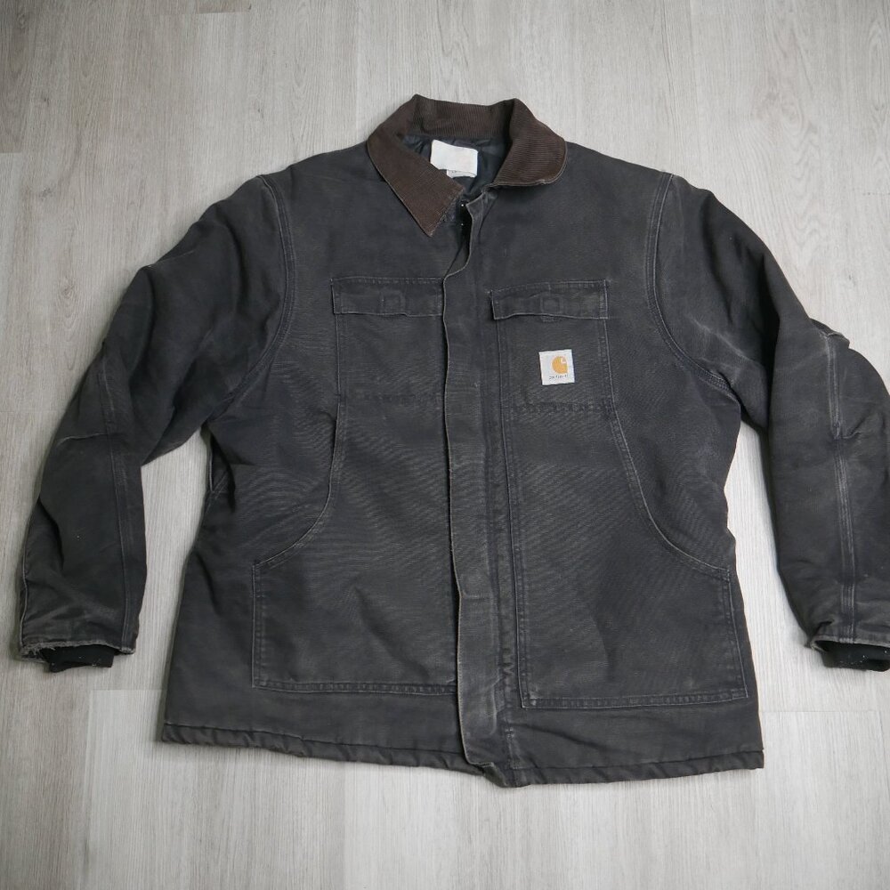 Vintage Carhartt Detroit Jacket XL Faded Thrashed Cuffs Black Drawstring